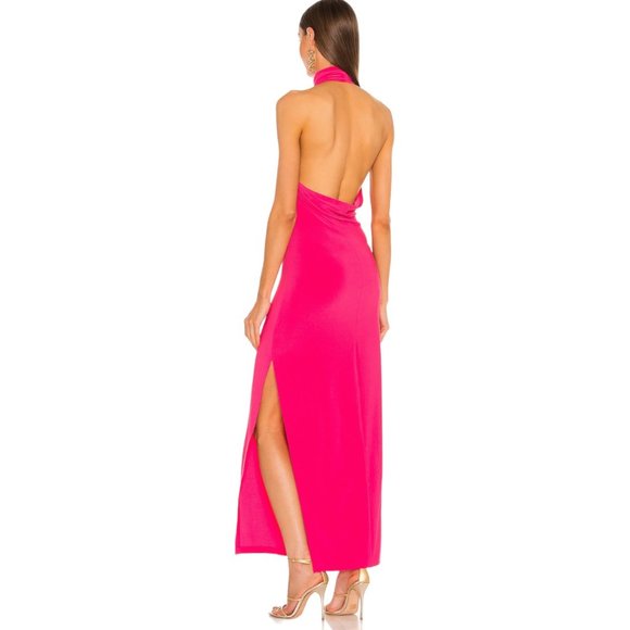 Norma Kamali Halter Turtle Side Slit Gown M Rose Pink - Picture 2 of 7